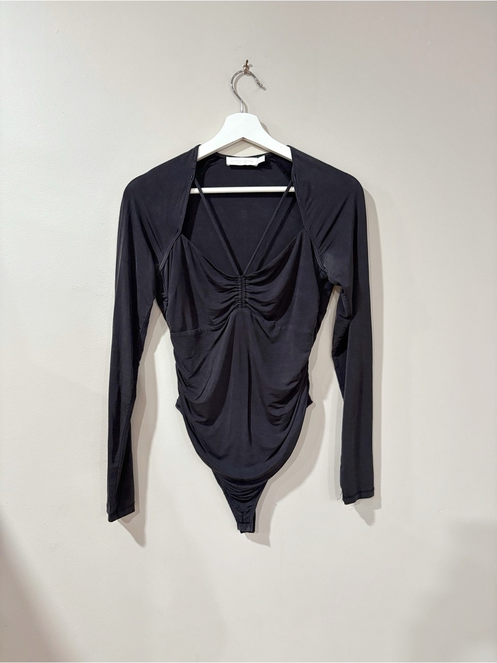 Jonathan Simkhai Standard Bodysuit M Gray Ruched Cutout Chic Coquette Y2K